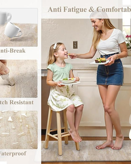 Collive Anti Fatigue Mats for Kitchen Floor, Abstrac Non Slip Kitchen Rugs Sets of 2 Cushioned Modern Desk Mat, Waterproof Comfort Standing Mat for Sink, Home Decor, 20" x 47" + 20" x 32", Beige/Cream