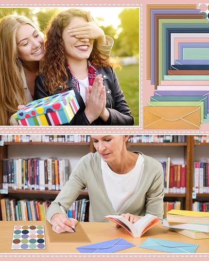 TaoBary 160 Packs Stationery Paper Set (50 Double Sided Stationery Writing Papers 50 Matching Envelopes) 60 Round Dot Sticker, 10 Design(11 x 8.5 Inch,Morandi Color)