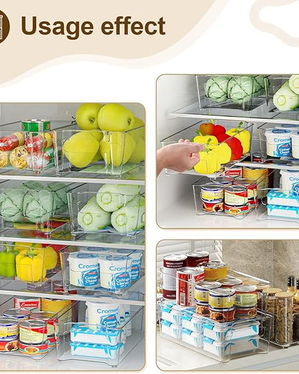 Clear Fridge Organizer, Refrigerator Organizer Bins with Handle, Freezer, Kitchen Cabinet, Pantry Organization, BPA Free Fridge Organizers (12.4 inch 2 Pack)