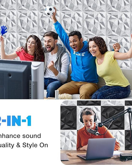 Acoustic 3D Wall Panels,24 Pack Sound Proof Felt Panels for Interior Wall Décor, Hollow Sound Absorbing Panel for Studio, Living Room, Home, Hotel, 12''x12'' Cover 24 sq ft (Light Grey, 24 Pack)