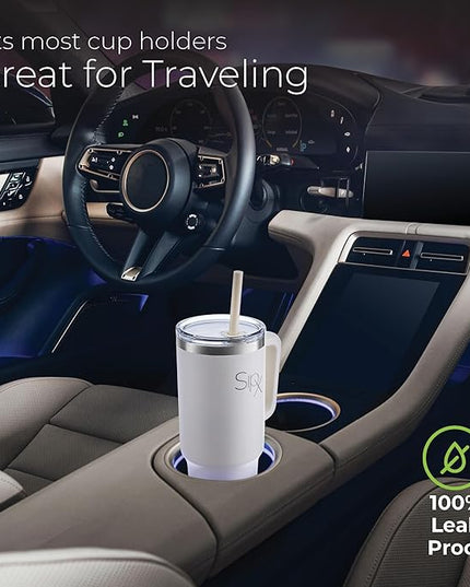 SIPX™ 40 oz Insulated Tumbler with Handle & Straw – Vacuum Insulated Stainless Steel, Leakproof, Cupholder Friendly – Perfect for Iced Coffee, Water & Travel – White