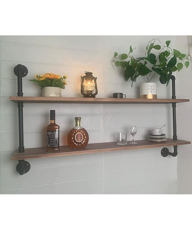 Pipe Shelves Industrial Pipe Shelving Real Wood Industrial Floating Shelves with Wood Planks 48 inch Wall Shelves Rustic Hanging Bookshelf Farmhouse Kitchen Bar Shelving
