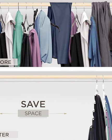 MORALVE Pants Hangers Space Saving - European Beechwood Scarf and Jean Hangers - Closet Organizer and Space Saver Pant Rack, Leggings Hanger, and Scarf Holder with 360° Swivel Hook (1 Pack)
