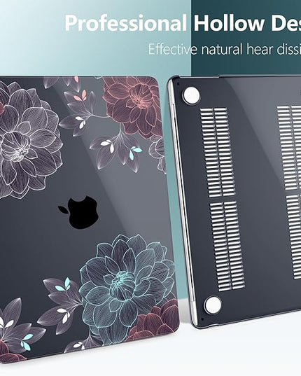 DONGKE for M4 MacBook Air 13.6 Inch Case 2025 2024 2023 2022 Model A3240 A3113 A2681 M3 M2 Chip, Plastic Hard Shell Case Cover with Touch ID for MacBook Air 13 Inch M4 - Dahlia Flowers