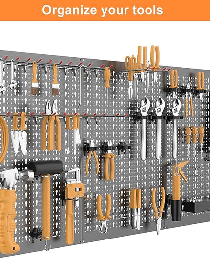 WALMANN Metal Pegboard Wall Tool Organizer Board with Pegboard Hooks, 24x48 in Tools Organizer Pegboard for Garage, Workbench, Peg Boards, Tool Storage Board with Hooks(Black)