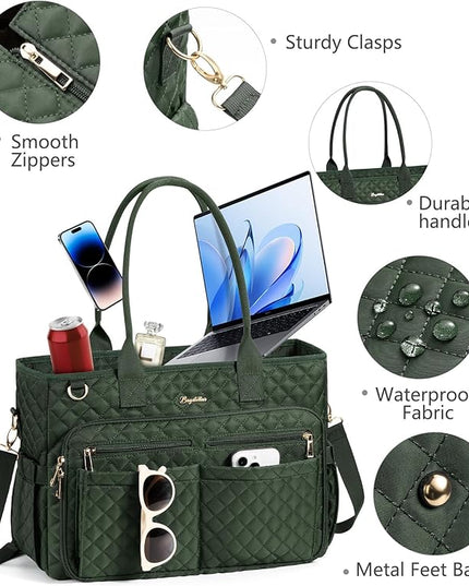 Teacher Bags for Women, 15.6 inch Laptop Work Tote Nurse Bible Bag Quilted Shoulder Handbag for Work, Daily, School, Travel