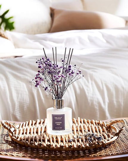 Airkeep Reed Diffuser Set,3.38 fl oz (100 ml) - Lavender Field Oil Diffusers with 8 Reed Sticks, Home Fragrance Reed Diffuser for Bathroom Shelf Decor