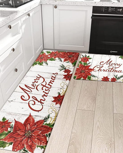 Pauwer Christmas Kitchen Rugs Set of 2 Anti Fatigue Kitchen Mats for Floor Non Slip Cushioned Kitchen Floor Mats Padded Comfort Standing Desk Mat Runner Waterproof Kitchen Sink Rug Christmas Decor