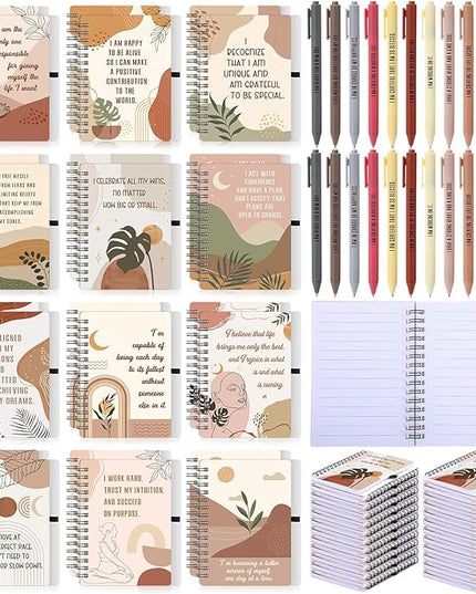 Kosiz 48 Pcs/24 Set Positive Affirmation Gifts Gratitude Spiral Notebooks with Pens Motivational Encouragement Notepads Daily Affirmations Journal for Women Valentine Galentine Gifts (Rainbow)