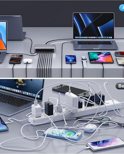 730W USB C Charger Block,GaN IV Fast Charging Station Hub 10 Ports,QC4.0+3 PD 100W USB C Laptop Charger Ports Power Adapter Compatible with MacBook Air/Pro,DELL,iPhone 17/16/15/14/13,iPad,Steam Deck