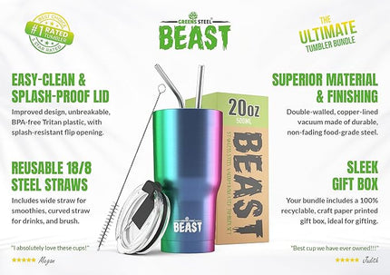 Beast 20 oz Tumbler Stainless Steel Vacuum Insulated Coffee Ice Cup Double Wall Travel Flask (Rainbow)