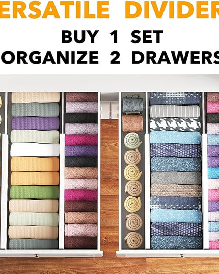 SpaceAid Bamboo 4 Pack Dresser Drawer Dividers, 4.65“ High Adjustable 17“-22” Drawer Organizers, Expandable Organization for Clothing, Clothes, Dressers, White