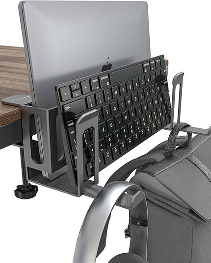 NODOCA 2-Slot Laptop Storage for Desk, Vertical Laptop Stand for Desk, MacBook Vertical Stand, with Headphone Holder, Desk Side Storage for MacBook/Surface/Samsung/HP/Dell[L, Black]