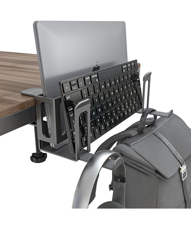 NODOCA 2-Slot Laptop Storage for Desk, Vertical Laptop Stand for Desk, MacBook Vertical Stand, with Headphone Holder, Desk Side Storage for MacBook/Surface/Samsung/HP/Dell[L, Black]