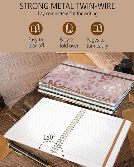 Spiral Journal Notebook, A5 Cute Notebooks for Women Men, College Ruled Hardcover Notebook for Work & Note Taking, 60 Pages Double-Wire Journals for Writing, Pink Glitter Leopard