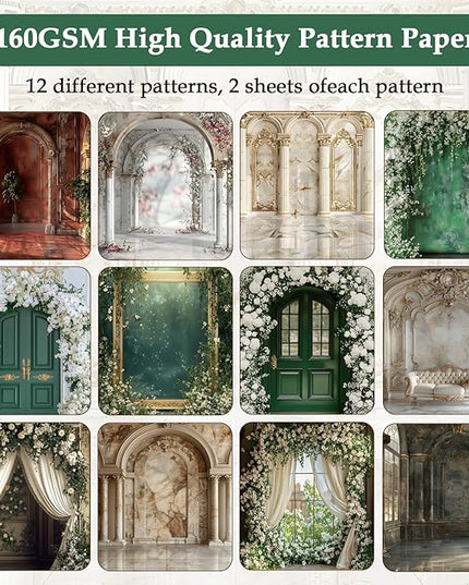 Scrapbook Paper,24 Sheets 6"x 6" Decorative Papers,Single-Sided Vivid Origami Decoupage Paper for Card Making,DIY Album, Hand Account & Travel Diary Craft Projects,Palace Door