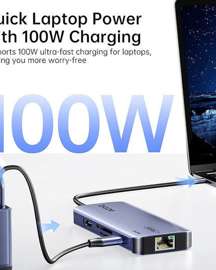 BIAZE 8-in-1 USB C Hub Adapter for MacBook, 4K60Hz HDMI, 100W PD Charging, USB 3.0, USB 2.0 * 2, SD/TF Card Reader, 100M Ethernet, 7 Ports Dongle for MacBook Pro/Air, iPad Pro, iPhone