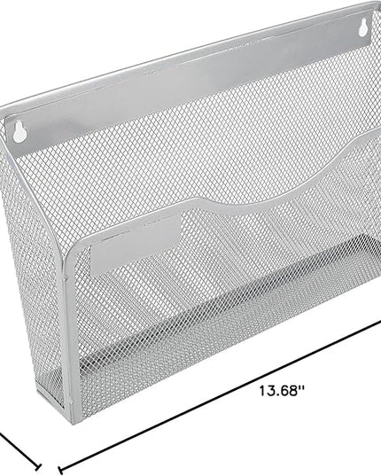 EasyPAG 6 Pack Wall File Organizer with Label Panel, Mesh Hanging File Folder Organizer for Letter/A4 Size Folders, Wall Mounted Vertical Mail Holder for Paperwork, Office, Home, School, Silver
