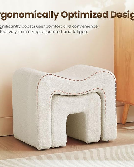 Small Footstool Ottoman Vanity Stool Chair Seating Backless Modern Foot Rest Teddy Velvet Ottoman Set for Makeup Room Living Room Bedroom Entryway,White (2-in-1)