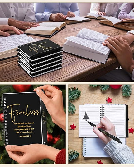 Kosiz Inspirational Valentines Christian Gifts Bulk A6 Notebook Prayer Journal with Pens Spiral Journal Religious Gift for Women Men Church Bible Study Group Teacher Coworker(24 Sets,Black)