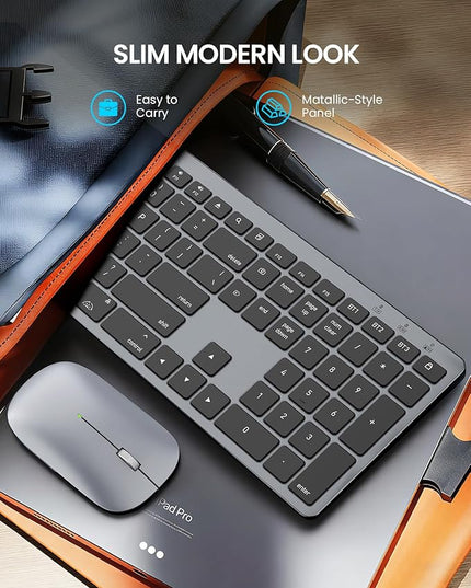 SABLUTE Bluetooth Keyboard and Mouse for Mac — 7-Color Backlit, Multi-Device, Rechargeable, Full-Size Wireless Keyboard Mouse Combo with Quiet Scissor-Switch Keys & Tilt Legs for Mac (Space Gray)