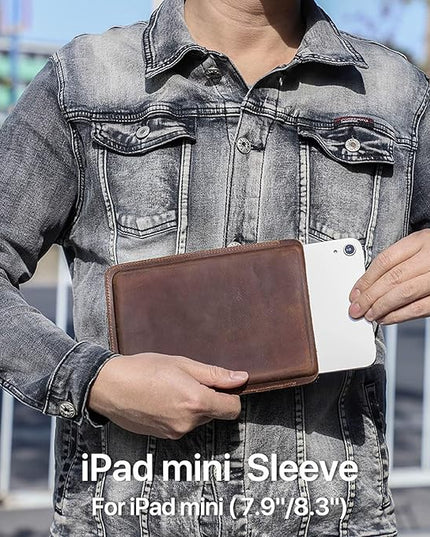 Top Grain Leather 8.3" Slim Tablet Case Protector, Solid Minimalist Vintage Design, Handmade, Compatible with 8.3" iPad mini 6 iPad mini 7.9" A1599 A1600 A1538 A1550 A2133, Coffee 8.3 Inch