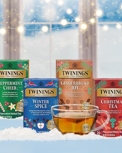 Twinings Holiday Variety Pack Tea Bags, Christmas Tea, Winter Spice, Gingerbread Joy, Peppermint Cheer, 20 Count (Pack of 4), Enjoy Hot or Iced, 80 Teabags