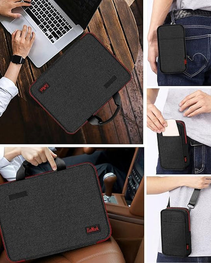 Laptop Case 15.6 Inch Briefcase Military-Grade Protection with Detachable Belt Bag, Compatible All Model of 15-16 Inch MacBook Pro and Most Popular 15.6 Inch Notebooks Chromebooks (Black Red)
