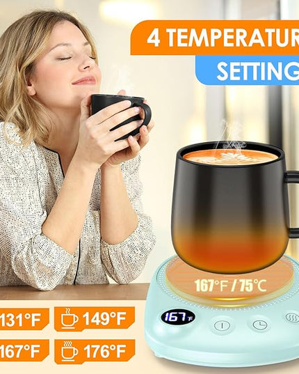 KitchekShop Coffee Mug Warmer - Fastest Heating & Highest Temperature, Coffee Cup Warmer for Desk Auto Shut Off, 4 Temp Settings & 1-12H Timer, Smart Electric Beverage Warmer for Coffee, Tea (Green)