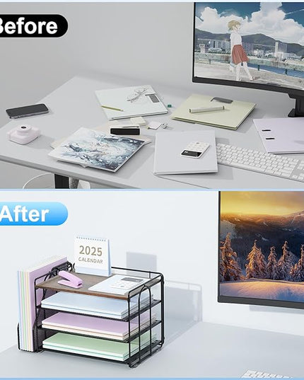 Spacrea Desk Organizers and Accessories, Paper Organizer for Desk with File organizer, Desk Accessories & Workspace Organizers for Catalog & Reference Racks (Wood)