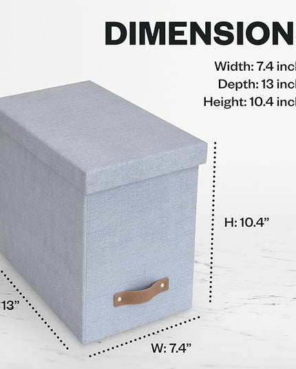Bigso John File Box - File Storage Box and File Organizer for Important Paperwork - Durable Hanging File Box with Lid and Leather Handle - 7.36 in x 13.26 in x 10.51 in - Ash