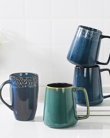 HYTYSKAR 24 OZ Extra Large Ceramic Coffee Mug, with Spoon and Wooden Lid, Big Tea Cups with a Large Handle for Office and Home, Microwave and Dishwasher Safe (24 oz Green Set)