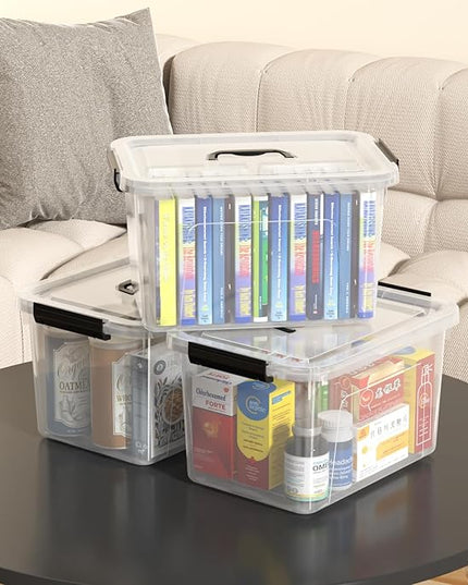 12 Quart Clear Storage Latch Box with Lids, Plastic Storage Bin with Handle, 4 Pack