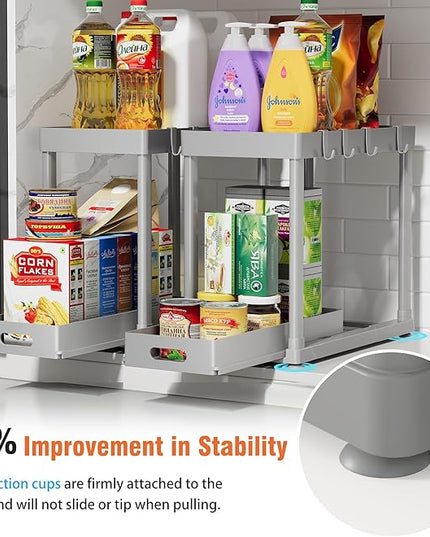 2 Pack Pull-Out Storage Organizers, Under Sink Organizer and Storage for Bathroom & Kitchen,Multi-Purpose Under Cabinet Organizers and storage Black