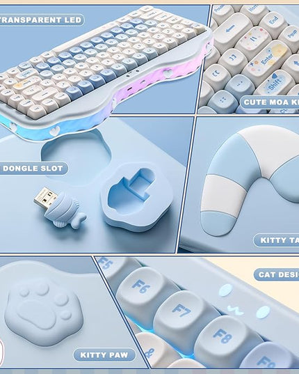 YUNZII C75 Wireless Mechanical Keyboard,75% Layout, Hot-Swappable NKRO,BT5.0/2.4G/USB-C Mode,Dye-Sub PBT MOA Keycaps,RGB Gasket Mount,Cute Cake Design for Mac/Win/Gaming (Blue, Candy Switch)
