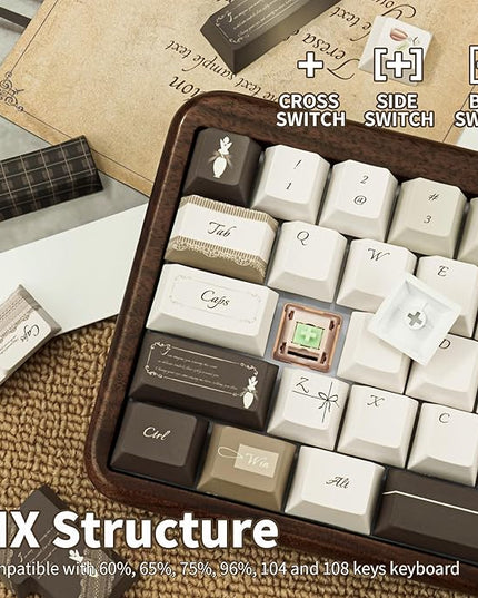 145 Keys Elegant Brown and Warm Beige Keycap Set, Five Side Dye Sublimation Cherry Profile PBT Key Caps for Mechanical Gaming Keyboard