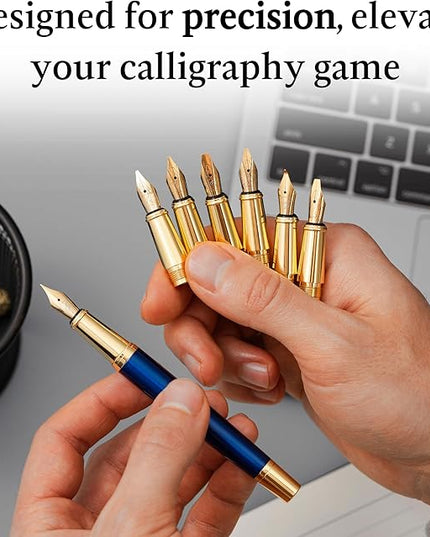 Ellington Pens Luxury Calligraphy Set - Premium Fountain Pen with 6 Nibs, 50 ml Black Ink Bottle, 6 Cartridges, Converter, Elegant Gift Box – Perfect for Drawing, Writing, Gifting (Nautilus)