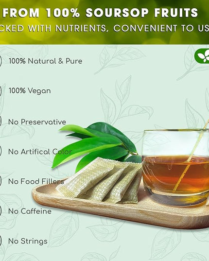 FreshDrinkUS, 40 Premium Soursop Graviola Fruit Tea Bags, 100% Natural and Pure from Soursop Fruits, Made With Natural Materials-Corn Fiber Tea Bag, Sugar/Caffeine/Gluten Free, Hoja Guanabana Tea