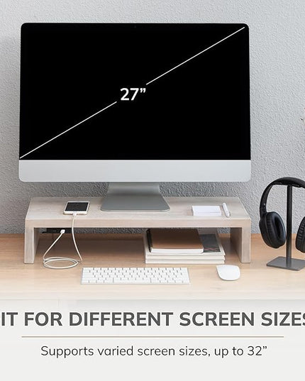 Anji Mountain Wooden Monitor Stand - Elegant Monitor Riser,Perfect Monitor Stand for Desk Organization, Durable Wood Construction monitor stands,Enhances Ergonomics and Workspace Efficiency,White Wash