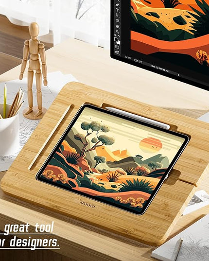 Bamboo Tablet Drawing Stand - Portable & Adjustable 5 Angles,Laptop Stands Riser, Book Reading Stand,Compatible with 9.7/10.2/10.5/10.9/11 inches