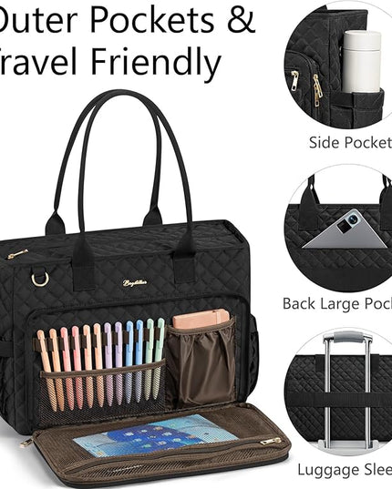 Teacher Bags for Women, 15.6 inch Laptop Work Tote Nurse Bible Bag Quilted Shoulder Handbag for Work, Daily, School, Travel