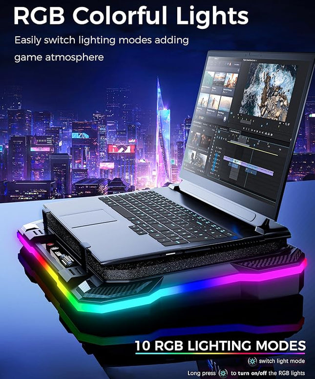 AICHESON Gaming Turbofan Laptop Cooling Pad with 10°C-35°C Temperature Drop, Full Sealed Foam Stand for 14-19 inch Laptops