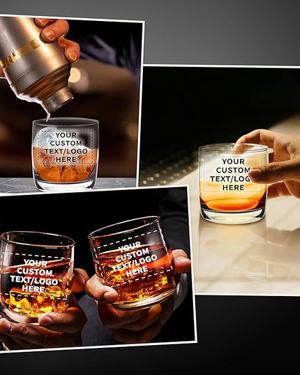 DISCOUNT PROMOS Custom Whiskey Glasses 10 oz Set of 10/50/100, Personalized Bulk Pack - Heavy Base Old Fashioned Glass, Perfect for Scotch, Bourbon, Whiskey, Cocktail - Clear Bottom Color
