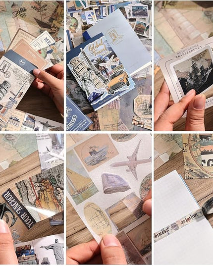 emmoolife Scrapbooking Supplies Kit, Daily Life World Travel Scrapbook Kit for Bullet Junk Journal, Stationery, A6 Grid Notebook, DIY Journaling Supplies, Birthday Craft Gift Teen Women