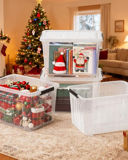Zopnny 4-Pack Storage Box, 70 Quart Storage Container with Lids and Secure Latching Buckles, Plastic Wheeled Storage Bin Stackable and Nestable, Ideal for Home and Industrial Storage
