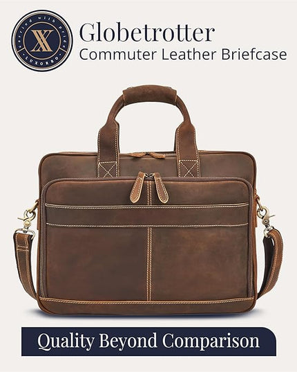 Luxorro Full-Grain Leather Briefcase for Men - Laptop Bag with Leather Computer Compartment