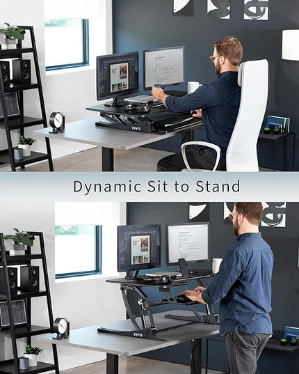 VIVO 48 inch Height Adjustable Large Stand Up Desk Converter, V Series, Quick Sit to Stand Tabletop Dual Monitor Riser Workstation, Black, DESK-V048V