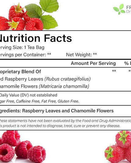 FreshDrinkUS, 75 Bags Premium Raspberry Leaf Teawith Chamomile Flavor, Eases Menstrual Cramps & Supports Healthy Pregnancy, Naturally, Caffeine-Free, Sugar Free, Vegan