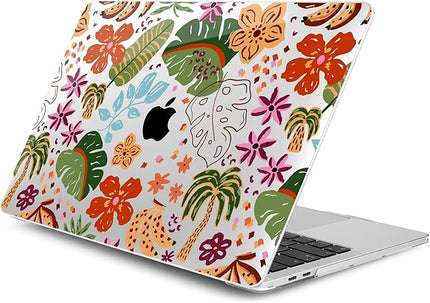 DONGKE Compatible with MacBook Pro 13 inch Case 2024 2023-2020 Release A2338 M2/M1 A2251 A2289 with Retina Display & Touch ID, Plastic Hard Shell & Keyboard Cover & Screen Film - Tropical Florals