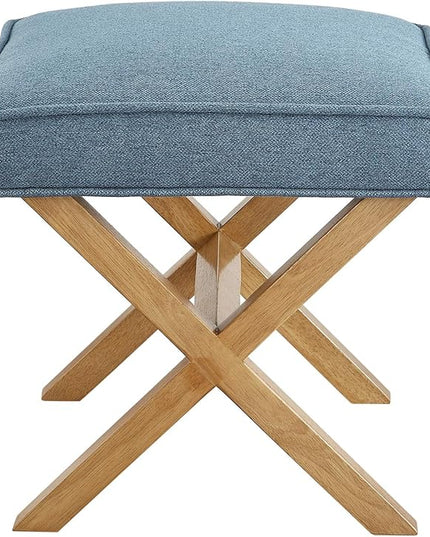 Amazon Basics Small Ottoman Foot Rest, Mid-Century Modern X Square Polyester Foot Stool, Indigo Blue, 20"W x 18"D x 18"H